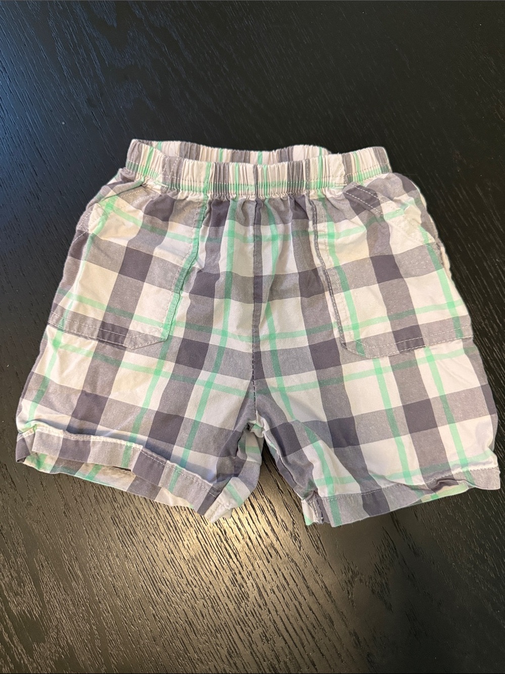 Kids Plaid Elastic Waist Shorts in Gray, White & Mint